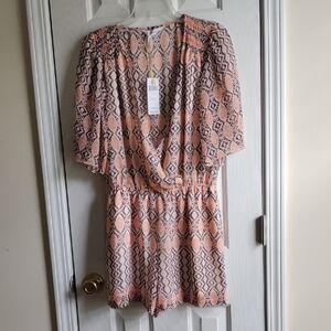 BCBGeneration Peach and Black Patterned Jumpsuit